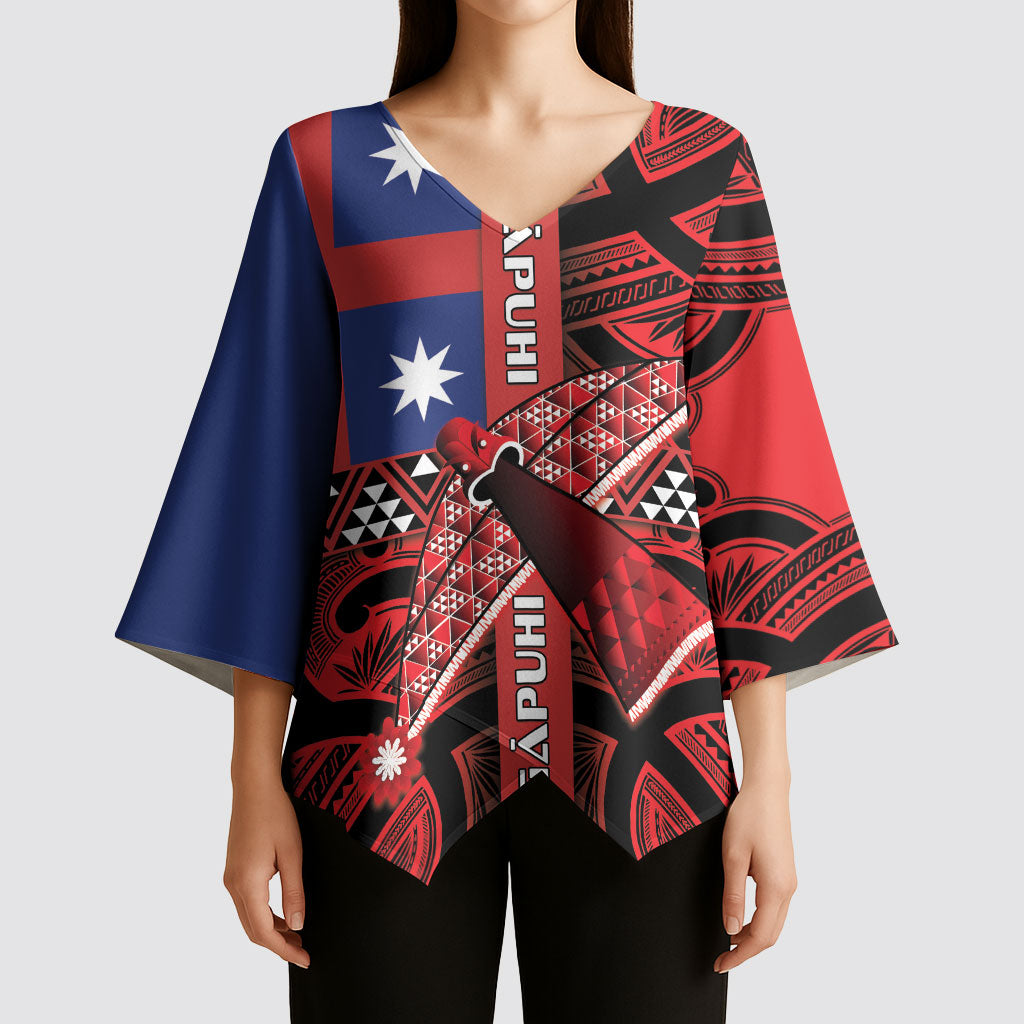Aotearoa Iwi Ngapuhi Kimono Sleeve Blouse Tuhoronuku Kite United Tribes Flag Maori Pattern