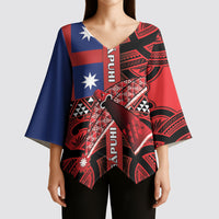 Aotearoa Iwi Ngapuhi Kimono Sleeve Blouse Tuhoronuku Kite United Tribes Flag Maori Pattern