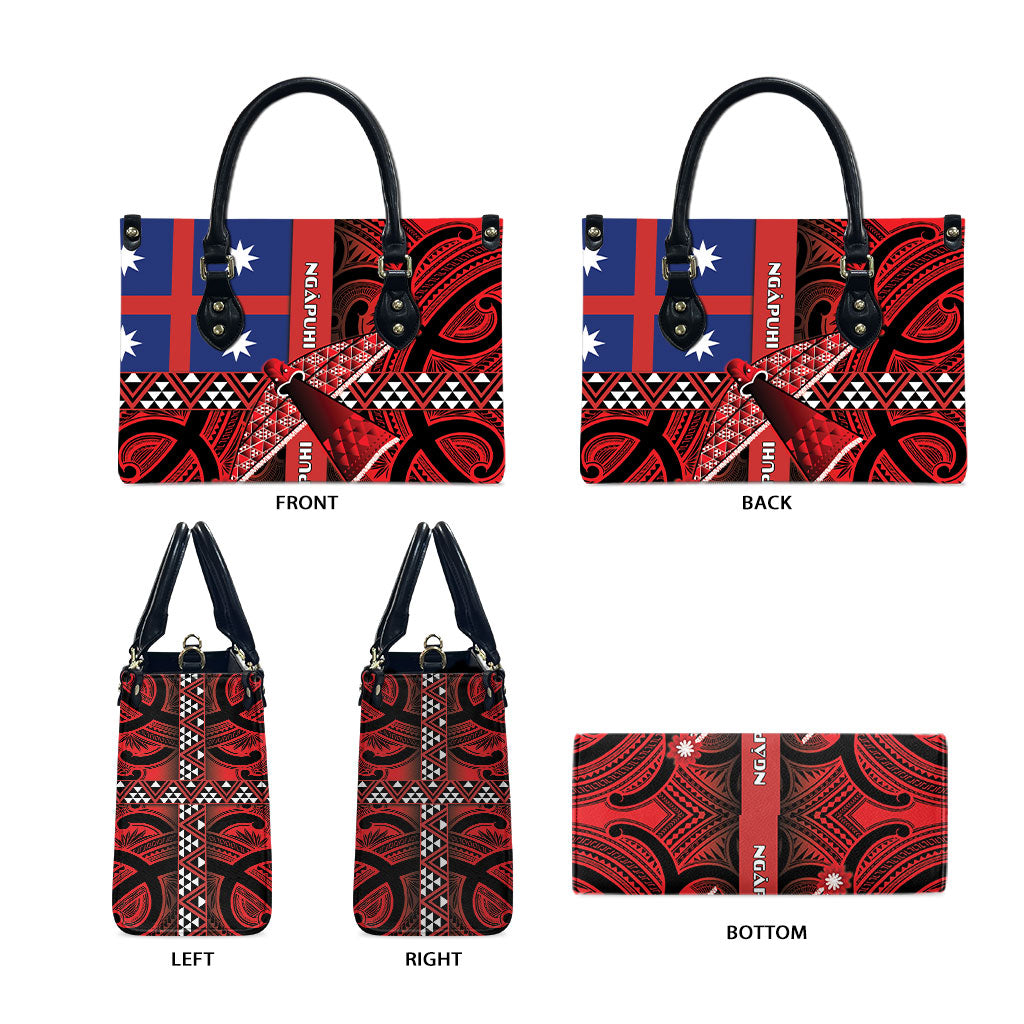 Aotearoa Iwi Ngapuhi Leather Bag Tuhoronuku Kite United Tribes Flag Maori Pattern