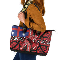 Aotearoa Iwi Ngapuhi Leather Tote Bag Tuhoronuku Kite United Tribes Flag Maori Pattern