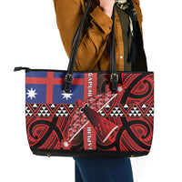 Aotearoa Iwi Ngapuhi Leather Tote Bag Tuhoronuku Kite United Tribes Flag Maori Pattern