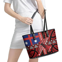 Aotearoa Iwi Ngapuhi Leather Tote Bag Tuhoronuku Kite United Tribes Flag Maori Pattern