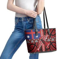 Aotearoa Iwi Ngapuhi Leather Tote Bag Tuhoronuku Kite United Tribes Flag Maori Pattern