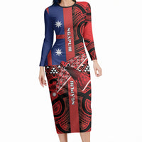 Aotearoa Iwi Ngapuhi Long Sleeve Bodycon Dress Tuhoronuku Kite United Tribes Flag Maori Pattern