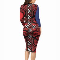Aotearoa Iwi Ngapuhi Long Sleeve Bodycon Dress Tuhoronuku Kite United Tribes Flag Maori Pattern