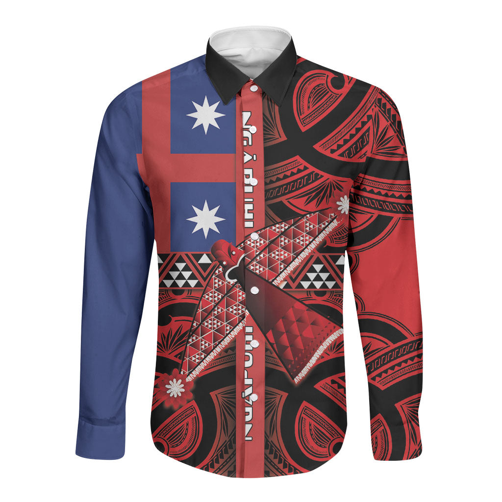 Aotearoa Iwi Ngapuhi Long Sleeve Button Shirt Tuhoronuku Kite United Tribes Flag Maori Pattern LT22 Unisex Red - Polynesian Pride