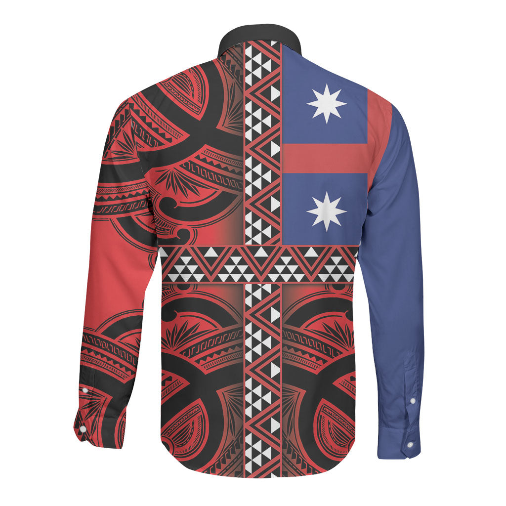 Aotearoa Iwi Ngapuhi Long Sleeve Button Shirt Tuhoronuku Kite United Tribes Flag Maori Pattern