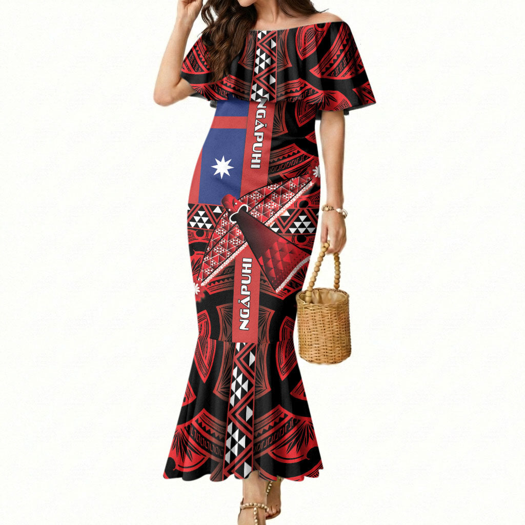 Aotearoa Iwi Ngapuhi Mermaid Dress Tuhoronuku Kite United Tribes Flag Maori Pattern