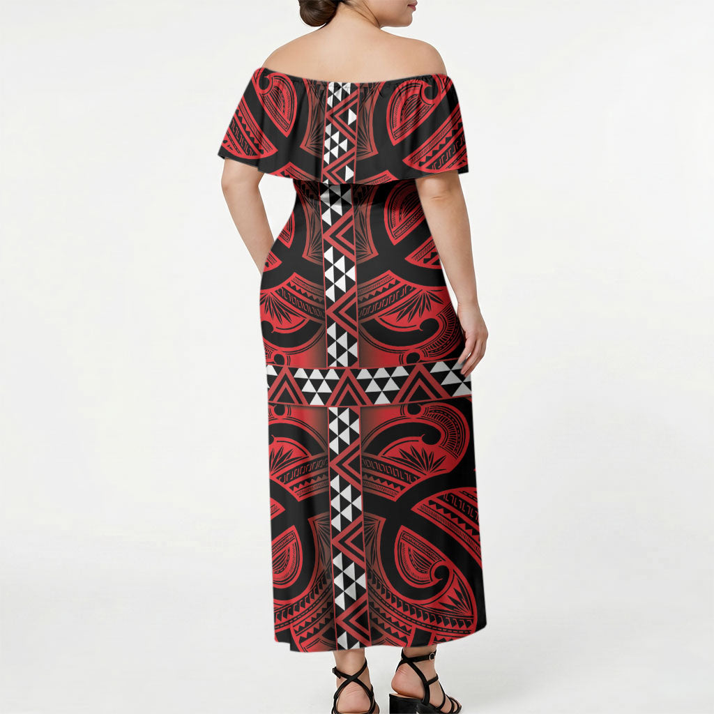 Aotearoa Iwi Ngapuhi Off Shoulder Maxi Dress Tuhoronuku Kite United Tribes Flag Maori Pattern