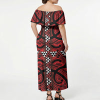 Aotearoa Iwi Ngapuhi Off Shoulder Maxi Dress Tuhoronuku Kite United Tribes Flag Maori Pattern