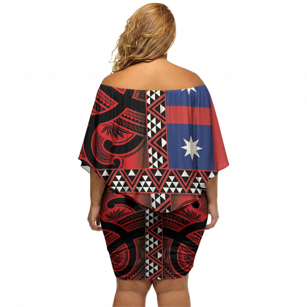 Aotearoa Iwi Ngapuhi Off Shoulder Short Dress Tuhoronuku Kite United Tribes Flag Maori Pattern