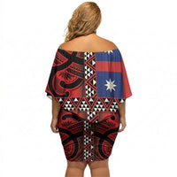 Aotearoa Iwi Ngapuhi Off Shoulder Short Dress Tuhoronuku Kite United Tribes Flag Maori Pattern