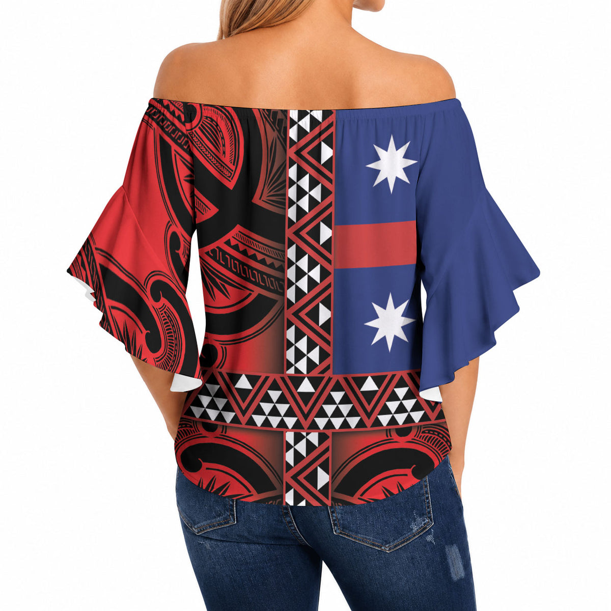 Aotearoa Iwi Ngapuhi Off Shoulder Wrap Waist Top Tuhoronuku Kite United Tribes Flag Maori Pattern