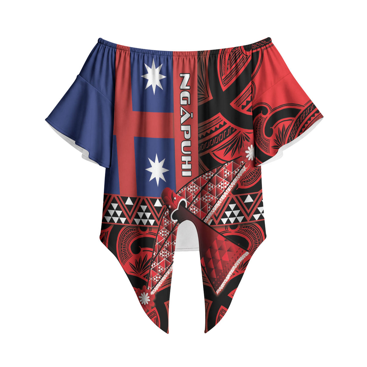 Aotearoa Iwi Ngapuhi Off Shoulder Wrap Waist Top Tuhoronuku Kite United Tribes Flag Maori Pattern