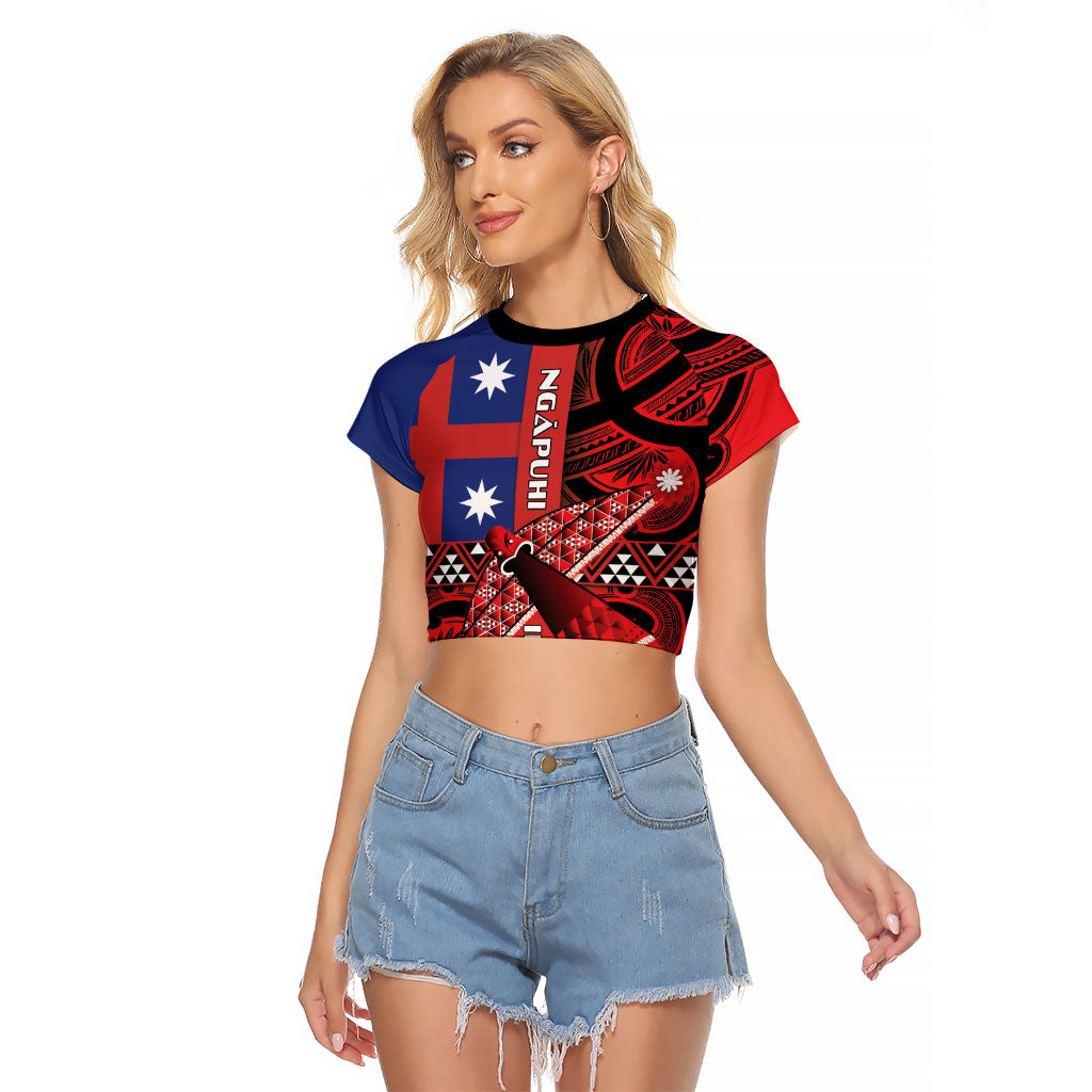 Aotearoa Iwi Ngapuhi Raglan Cropped T Shirt Tuhoronuku Kite United Tribes Flag Maori Pattern