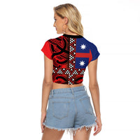 Aotearoa Iwi Ngapuhi Raglan Cropped T Shirt Tuhoronuku Kite United Tribes Flag Maori Pattern