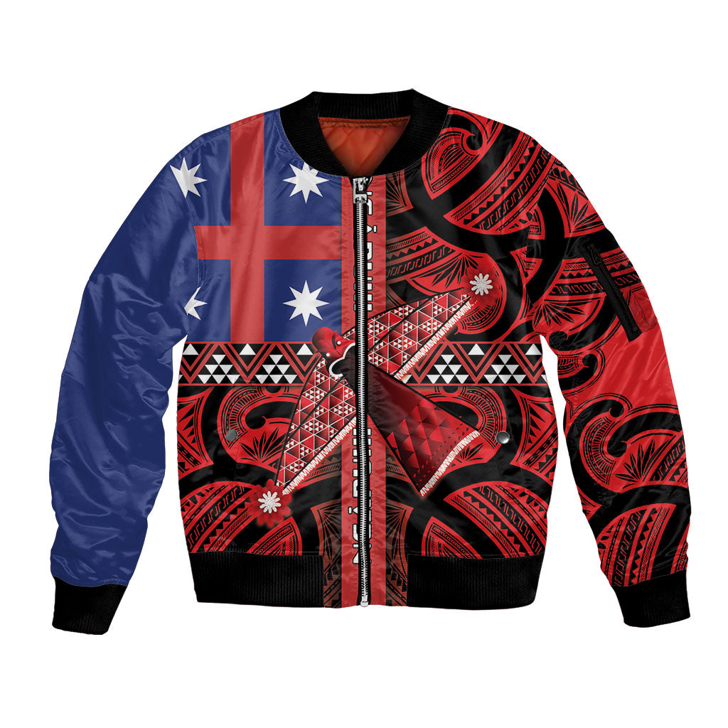 Aotearoa Iwi Ngapuhi Sleeve Zip Bomber Jacket Tuhoronuku Kite United Tribes Flag Maori Pattern LT22 Unisex Red - Polynesian Pride