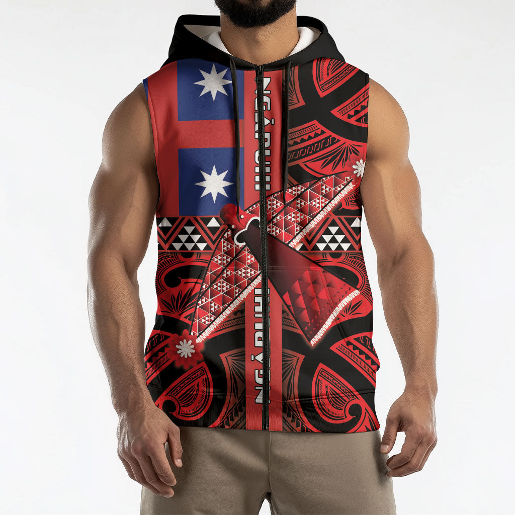 Aotearoa Iwi Ngapuhi Sleeveless Zip Hoodie Tuhoronuku Kite United Tribes Flag Maori Pattern