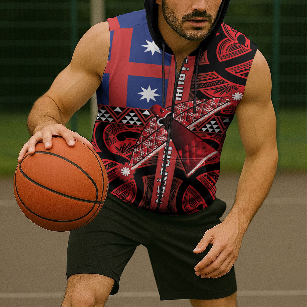 Aotearoa Iwi Ngapuhi Sleeveless Zip Hoodie Tuhoronuku Kite United Tribes Flag Maori Pattern