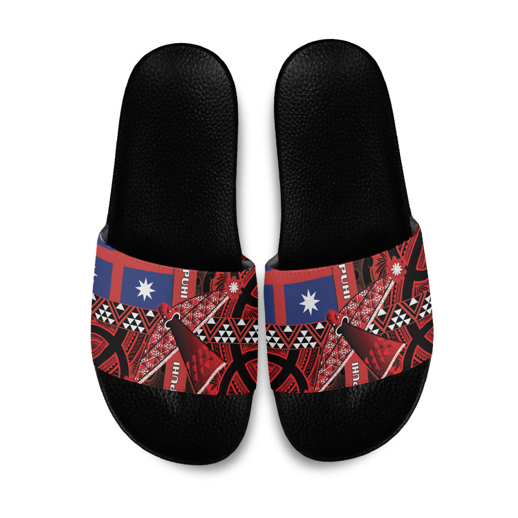Aotearoa Iwi Ngapuhi Slide Sandals Tuhoronuku Kite United Tribes Flag Maori Pattern LT22 Red - Polynesian Pride