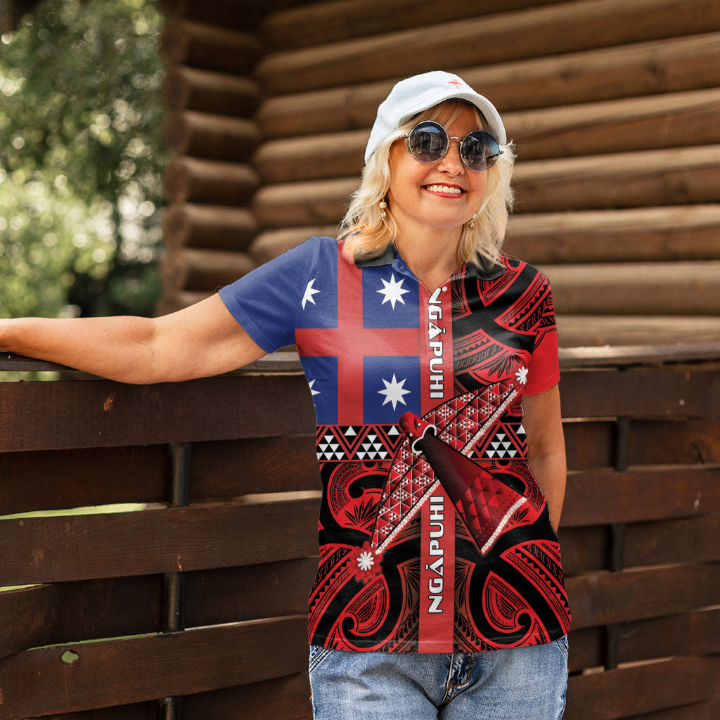 Aotearoa Iwi Ngapuhi Women Polo Shirt Tuhoronuku Kite United Tribes Flag Maori Pattern