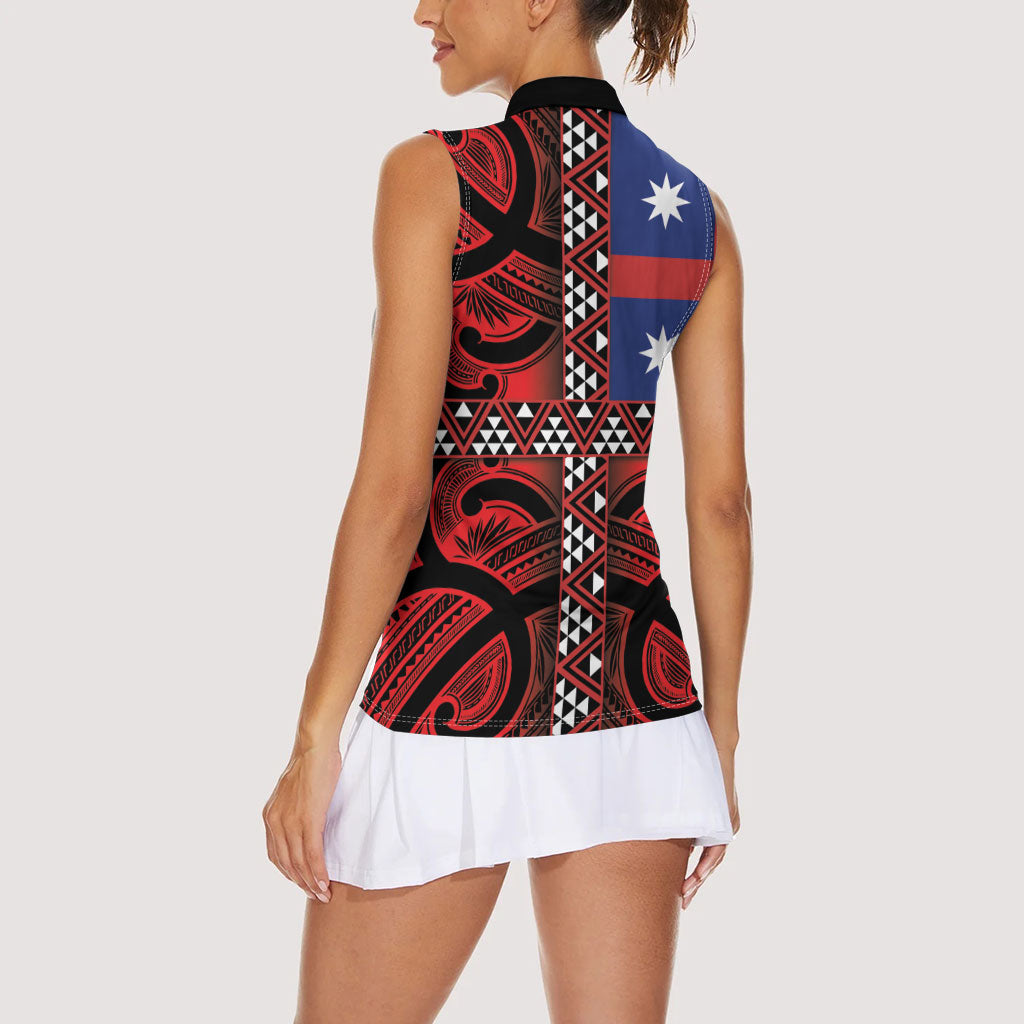 Aotearoa Iwi Ngapuhi Women Sleeveless Polo Shirt Tuhoronuku Kite United Tribes Flag Maori Pattern