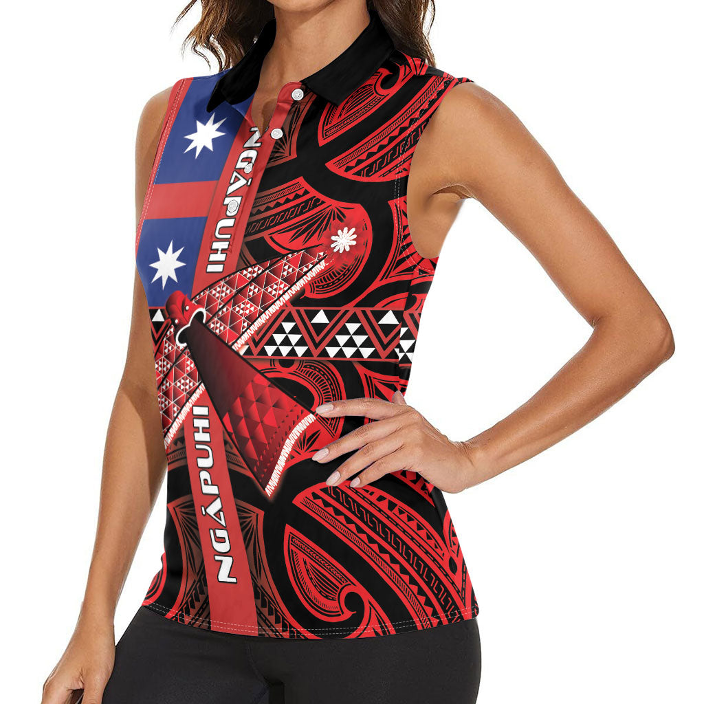 Aotearoa Iwi Ngapuhi Women Sleeveless Polo Shirt Tuhoronuku Kite United Tribes Flag Maori Pattern