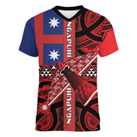 Aotearoa Iwi Ngapuhi Women V-Neck T-Shirt Tuhoronuku Kite United Tribes Flag Maori Pattern