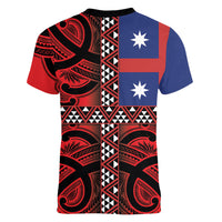 Aotearoa Iwi Ngapuhi Women V-Neck T-Shirt Tuhoronuku Kite United Tribes Flag Maori Pattern