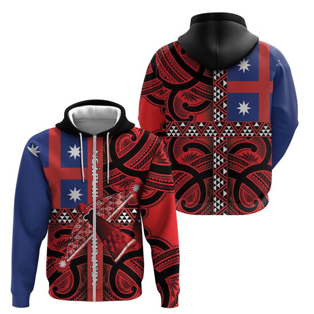 Aotearoa Iwi Ngapuhi Zip Hoodie Tuhoronuku Kite United Tribes Flag Maori Pattern