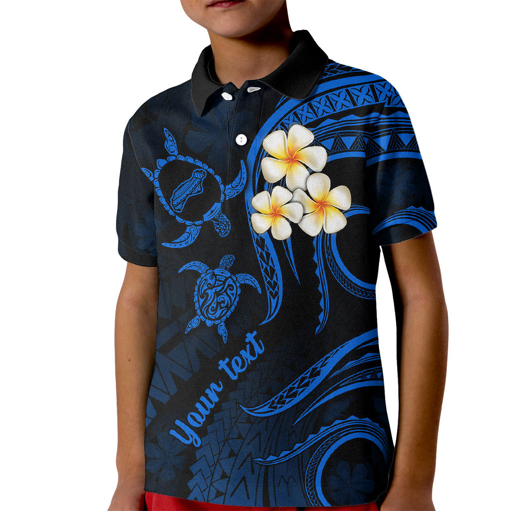 Personalised Niihau Hawaii Kid Polo Shirt Polynesian Tattoo and Pacific Plumeria Blue Vibe LT9 Kid Blue - Polynesian Pride