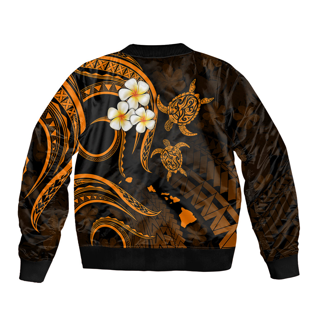 Personalised Niihau Hawaii Sleeve Zip Bomber Jacket Polynesian Tattoo and Pacific Plumeria Gold Vibe LT9 - Polynesian Pride