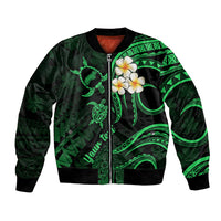 Personalised Niihau Hawaii Bomber Jacket Polynesian Tattoo and Pacific Plumeria Green Vibe LT9 Unisex Green - Polynesian Pride