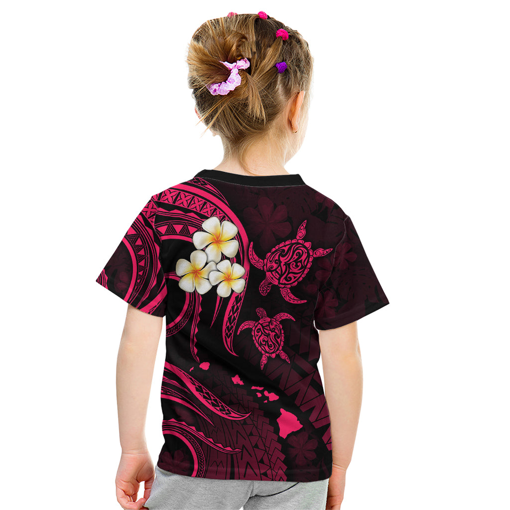 Personalised Niihau Hawaii Kid T Shirt Polynesian Tattoo and Pacific Plumeria Pink Vibe LT9 - Polynesian Pride