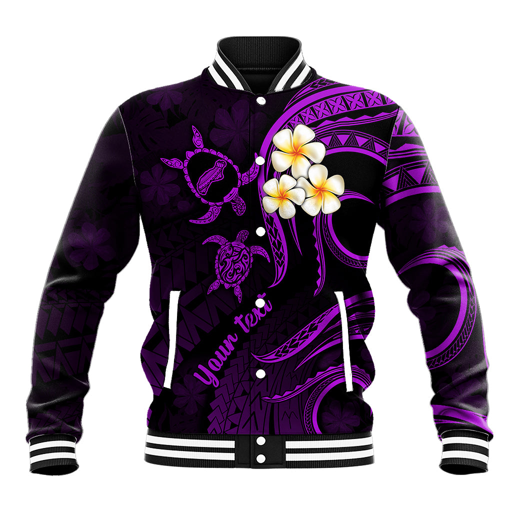 Personalised Niihau Hawaii Baseball Jacket Polynesian Tattoo and Pacific Plumeria Purple Vibe LT9 Unisex Purple - Polynesian Pride
