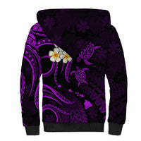 Personalised Niihau Hawaii Sherpa Hoodie Polynesian Tattoo and Pacific Plumeria Purple Vibe LT9 - Polynesian Pride