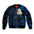 Personalised Molokai Hawaii Sleeve Zip Bomber Jacket Polynesian Tattoo and Pacific Plumeria Blue Vibe LT9 Unisex Blue - Polynesian Pride