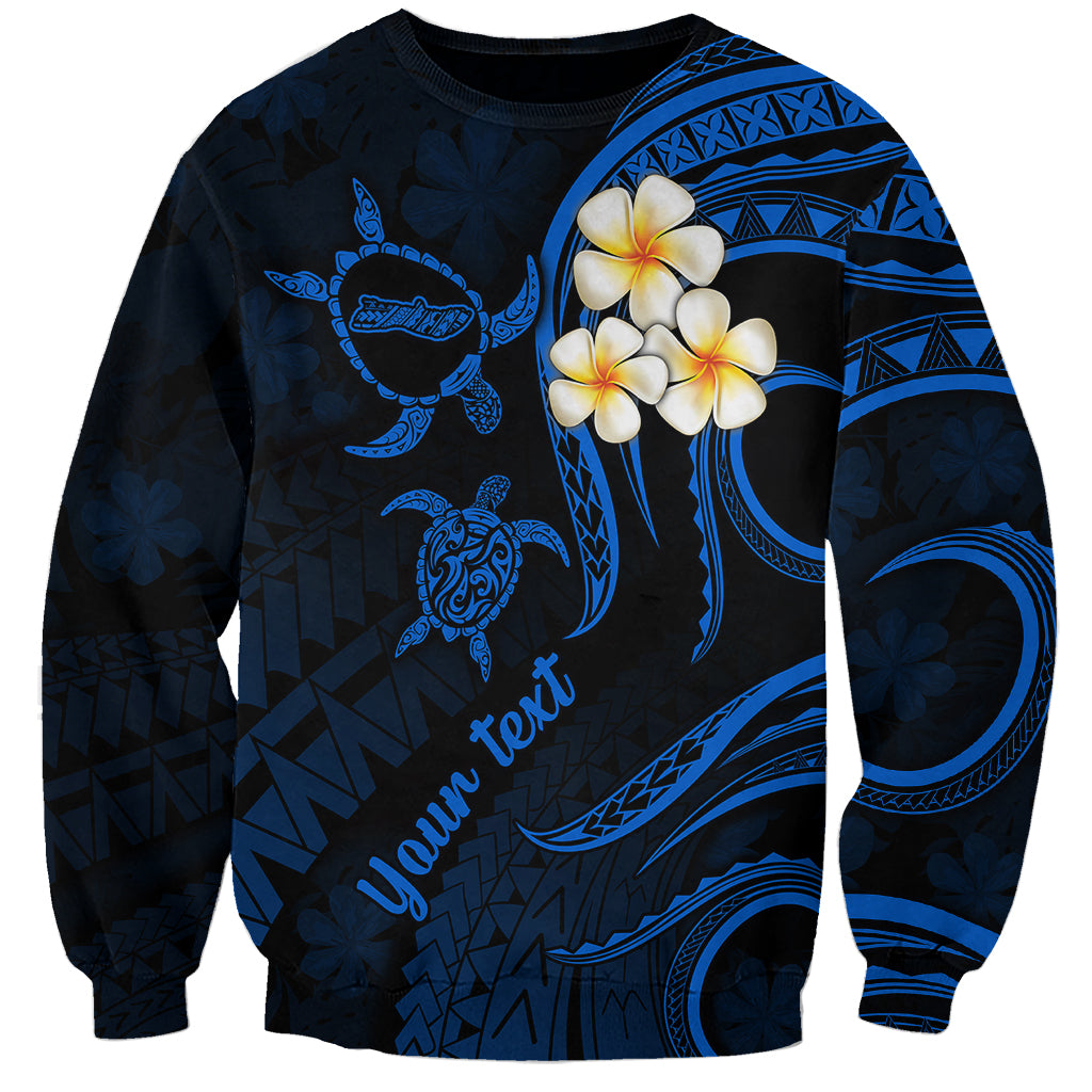 Personalised Molokai Hawaii Sweatshirt Polynesian Tattoo and Pacific Plumeria Blue Vibe LT9 Unisex Blue - Polynesian Pride