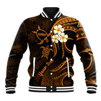 Personalised Molokai Hawaii Baseball Jacket Polynesian Tattoo and Pacific Plumeria Gold Vibe LT9 Unisex Gold - Polynesian Pride
