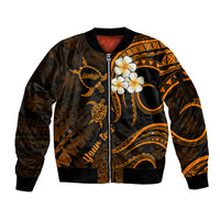Personalised Molokai Hawaii Sleeve Zip Bomber Jacket Polynesian Tattoo and Pacific Plumeria Gold Vibe LT9 Unisex Gold - Polynesian Pride