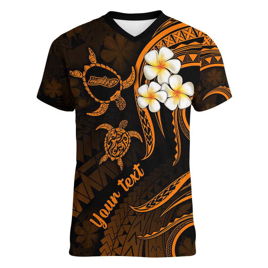 Personalised Molokai Hawaii Women V Neck T Shirt Polynesian Tattoo and Pacific Plumeria Gold Vibe LT9 Female Gold - Polynesian Pride