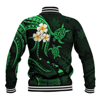 Personalised Molokai Hawaii Baseball Jacket Polynesian Tattoo and Pacific Plumeria Green Vibe LT9 - Polynesian Pride