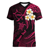 Personalised Molokai Hawaii Women V Neck T Shirt Polynesian Tattoo and Pacific Plumeria Pink Vibe LT9 Female Pink - Polynesian Pride