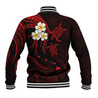 Personalised Molokai Hawaii Baseball Jacket Polynesian Tattoo and Pacific Plumeria Red Vibe LT9 - Polynesian Pride