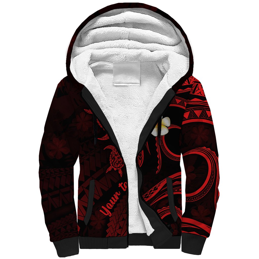 Personalised Molokai Hawaii Sherpa Hoodie Polynesian Tattoo and Pacific Plumeria Red Vibe LT9 Unisex Red - Polynesian Pride