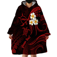 Personalised Molokai Hawaii Wearable Blanket Hoodie Polynesian Tattoo and Pacific Plumeria Red Vibe LT9 - Polynesian Pride