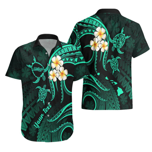 Polynesian Hawaii Long Sleeve Button Shirt Molokai Islands with Pacific Plumeria Turquoise Vibe LT9