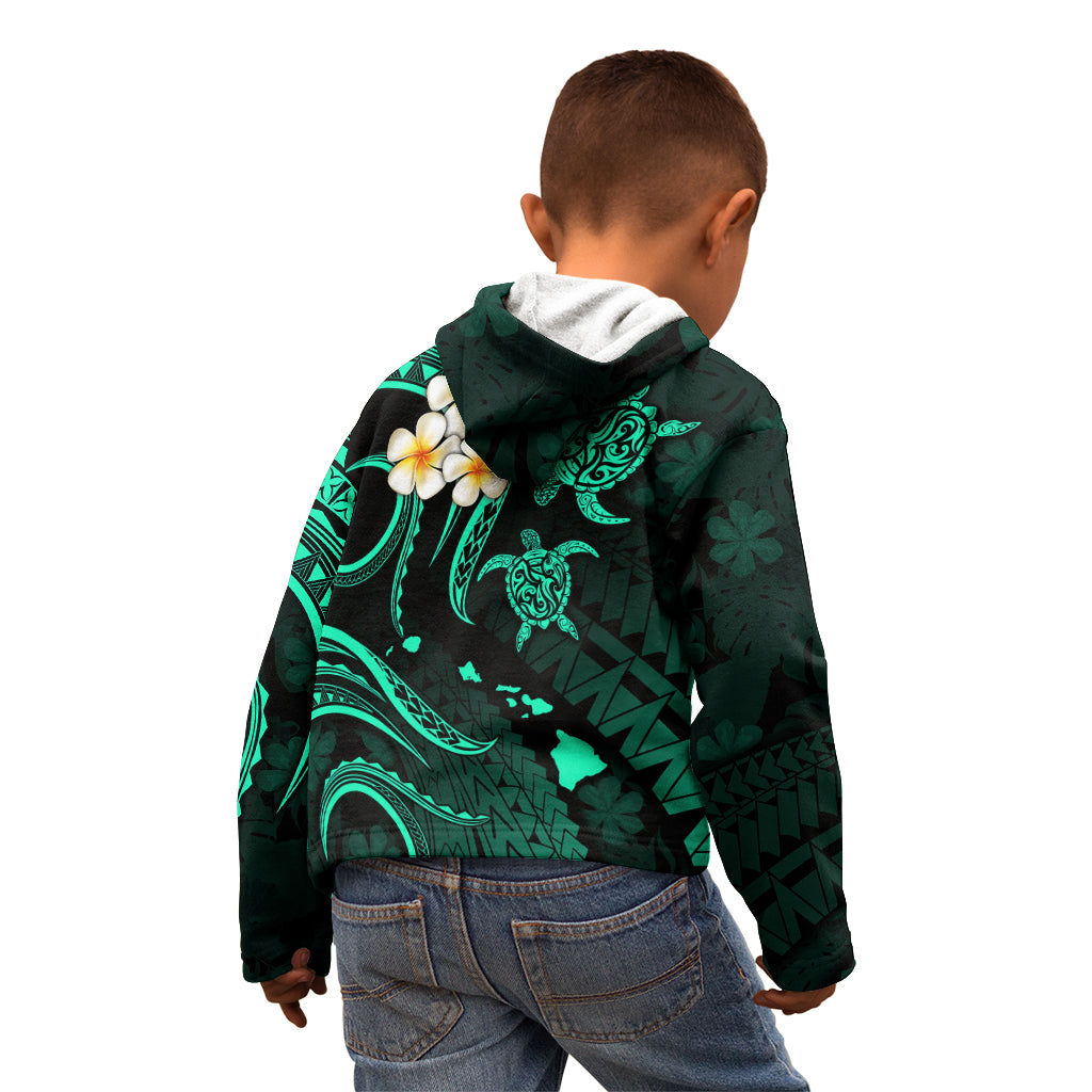Personalised Molokai Hawaii Kid Hoodie Polynesian Tattoo and Pacific Plumeria Turquoise Vibe LT9 - Polynesian Pride