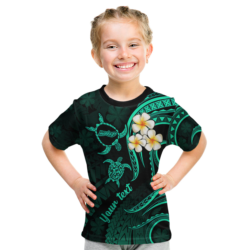 Personalised Molokai Hawaii Kid T Shirt Polynesian Tattoo and Pacific Plumeria Turquoise Vibe LT9 Turquoise - Polynesian Pride