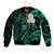 Personalised Molokai Hawaii Sleeve Zip Bomber Jacket Polynesian Tattoo and Pacific Plumeria Turquoise Vibe LT9 Unisex Turquoise - Polynesian Pride